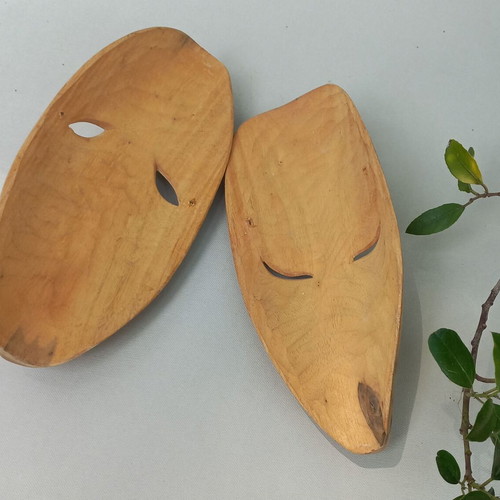 Handmade wooden Happy-Sad theatrical masks set like new