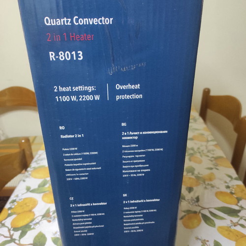 Rohnson R8013 Quartz Heater used 2200W with 2 temperature settings