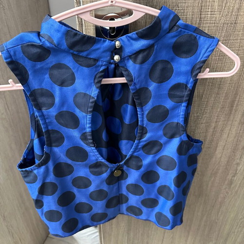 Lune skirt and top set blue electric with black polka dots