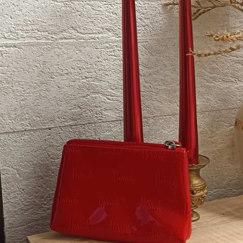 Harrods Original Patent Leather Cosmetic Case Red New