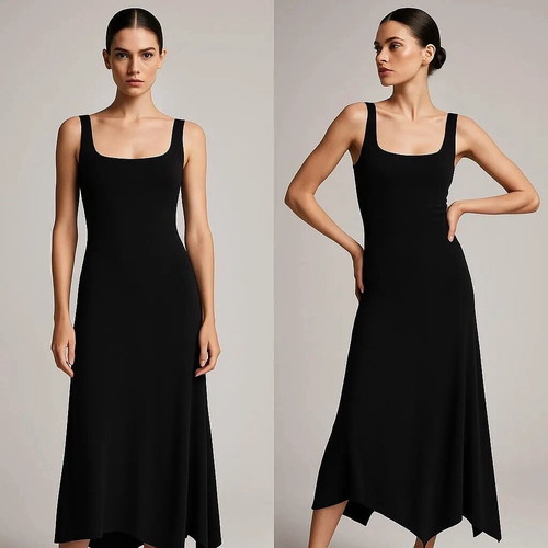 Maria Glenster black dress with asymmetrical hem, like new, size M