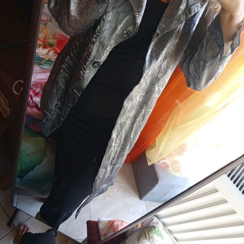 Long jacket size L like new, gray silver organza