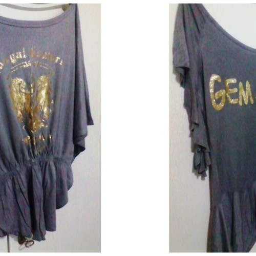 Blouses two like new, gray with gold details, one size