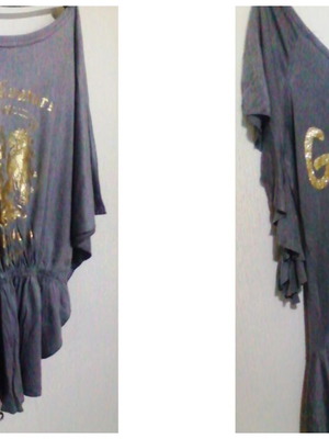 Blouses two like new, gray with gold details, one size