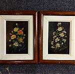  2 μικροί πίνακες ζωγραφικής με θέμα λουλούδια