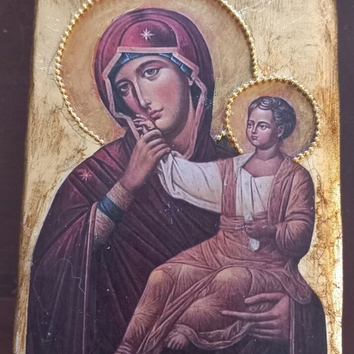 Handmade bottle and box with icon, new religious items