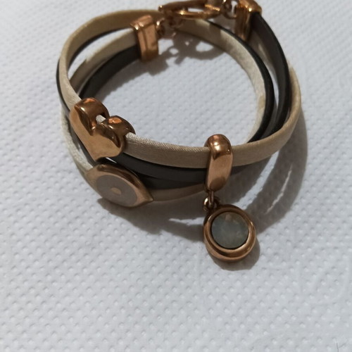Leather bracelet Too Little double beige and black with gold details like new