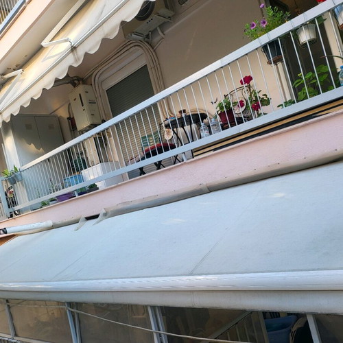 Tenda shading awning like new, white fabric with patterns, 6.41x1.90