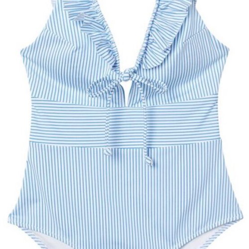 H&M women's one-piece swimsuit new, striped white and blue