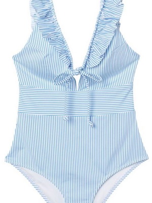 H&M women's one-piece swimsuit new, striped white and blue