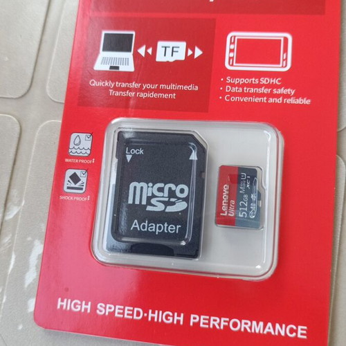 Lenovo MicroSD 512GB memory card with SD adapter, new