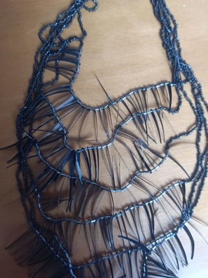 Black necklace with beads and plastic spade-shaped elements like new