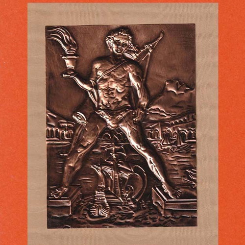 Traditional embossed chalcography with the Colossus of Rhodes 8.5x12 cm like new