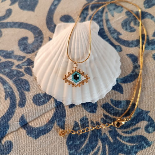 Evil Eye Necklace with Handmade Miyuki Beads, Stainless Steel Chain