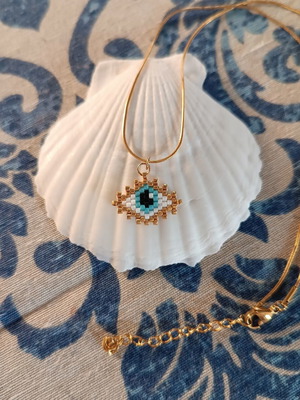 Evil Eye Necklace with Handmade Miyuki Beads, Stainless Steel Chain