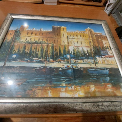 Oil painting on canvas with frame Palace of the Grand Master Rhodes, like new