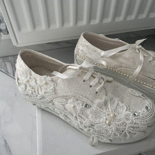 Bridal shoes used with lace and pearls size 36