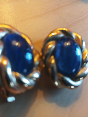 Earrings vintage used, silver and blue with clips