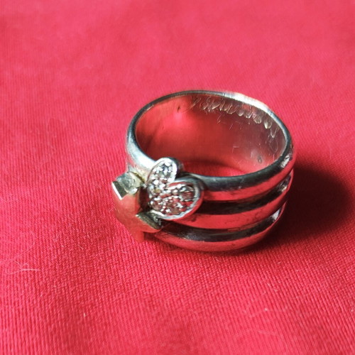 Vintage silver women's ring with star, moon and heart motifs used