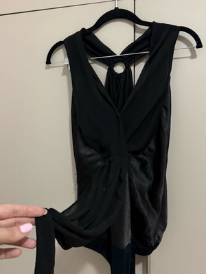 Lipsy Black Satin-Chiffon Bodysuit Used With Open Back