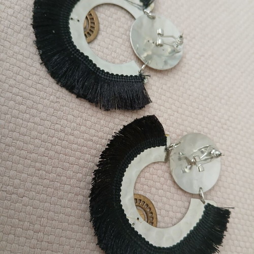Statement boho ethnic earrings, black and silver