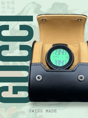 Gucci YA114207 digital watch like new, black rubber strap