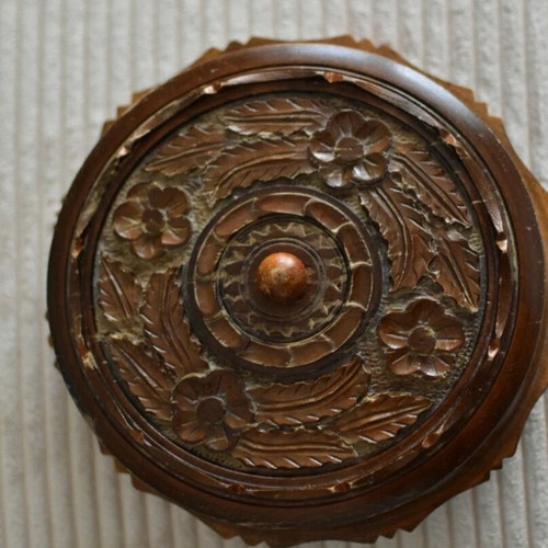 Wooden carved box used, vintage handmade 35 years old