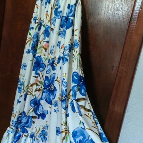 Floral long dress new, fits XL to 3XL, white and blue
