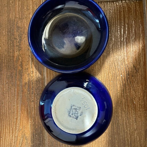Cobalt ceramic bowl used, deep and shallow