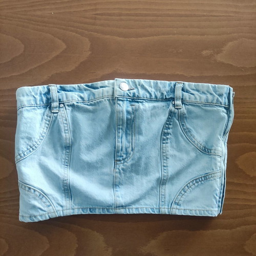 Pink Woman strapless denim top, blue, size M