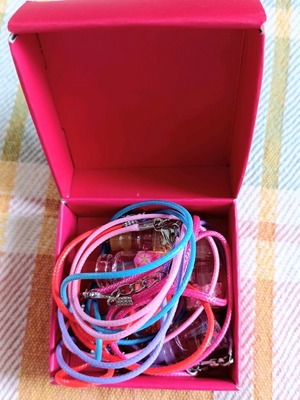Set of 5 colorful resin jar necklaces like new
