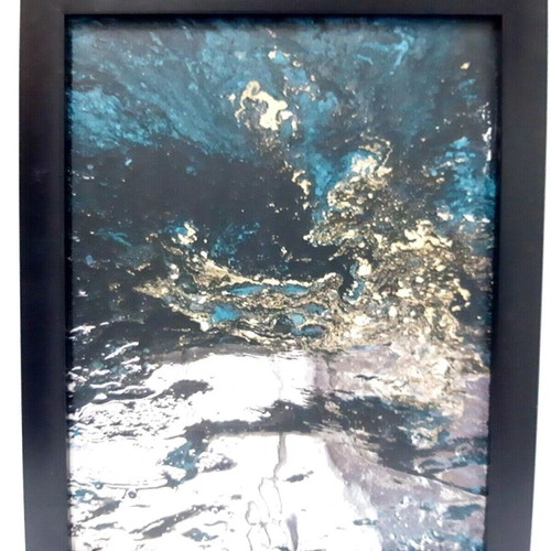 Abstract painting used with dark blue and gold accents 28×23 cm