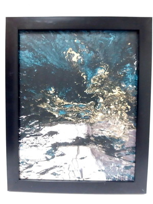 Abstract painting used with dark blue and gold accents 28×23 cm