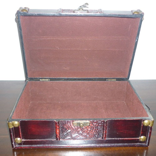 Wooden chest used with velvet lining and brass details vintage decor