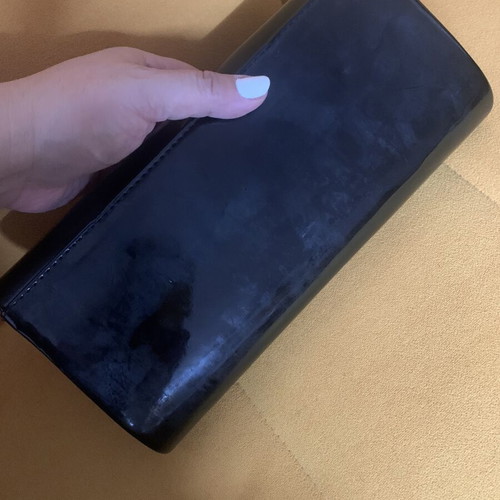 Envelope bag used, black crossbody with glossy patent texture