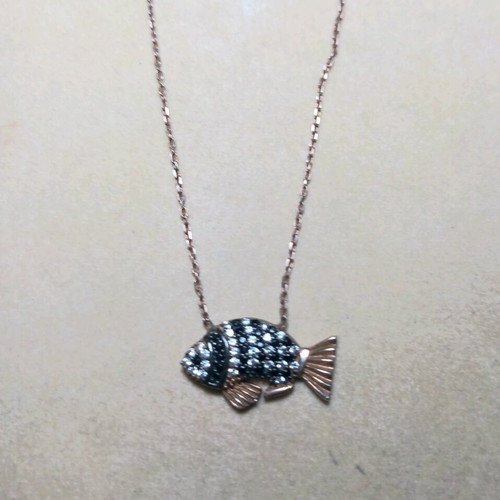 Silver gold-plated fish necklace with rose gold and zircon