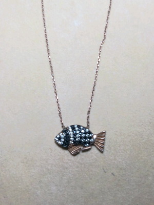 Silver gold-plated fish necklace with rose gold and zircon