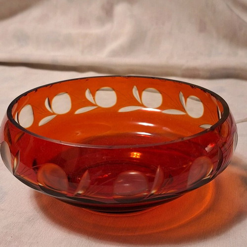 Italian vintage crystal bowl open ruby color like new