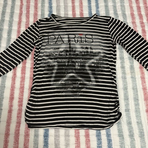 Women's Long Sleeve Striped Blouse Like New with “Paris” Print