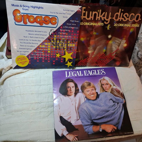 Vintage records 3 pieces like new, Grease, Funky Disco, Legal Eagles