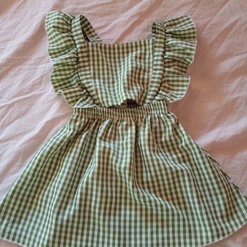 Checked dress for girls, new, ages 3-4, white and green