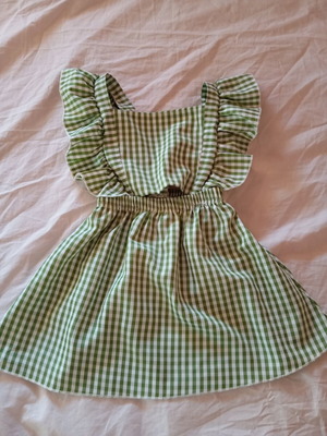 Checked dress for girls, new, ages 3-4, white and green