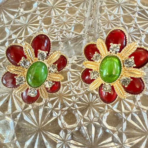 Earrings like new, large gold with stones and hallmark