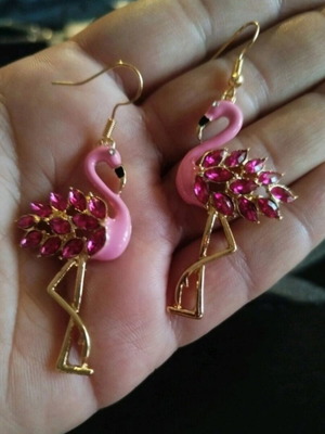 Flamingo earrings new pink-gold with stones