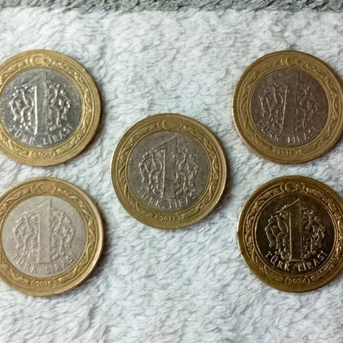 Turkey 1 Lira coins, set of 5
