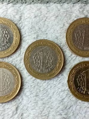 Turkey 1 Lira coins, set of 5