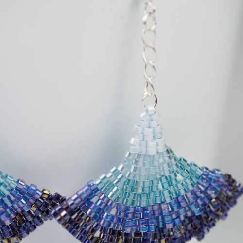 Earrings handmade in blue shades with steel elements