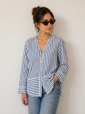 H&M tunic shirt like new, white and blue, size S