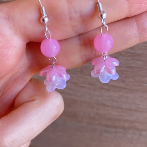 Handmade earrings pink with silver metal details made to order