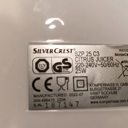 Silvercrest Citrus Juicer 25 Watt 0.8 Liter like new